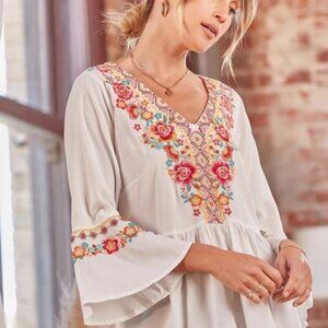Savanna Jane Cream Tunic with Multicolor Floral Embroidery